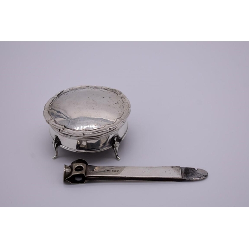 363 - A silver lidded jewel casket, marks indistinct; together with a silver mounted cigar cutter.... 