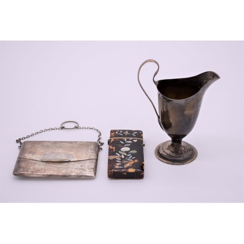 366 - A small group of silver and other items, comprising; a George III milk jug, by R H, London 1784; a c... 