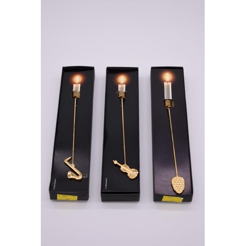 377 - Three Georg Jensen gold plated Christmas tree hanging candle holders, by Andreas Mikkelsen, 16cm.... 