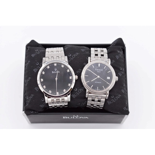 503 - A modern Bulova 'Diamond' stainless steel quartz wristwatch, ref C835133, with box; together wi... 