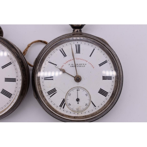 528 - Two silver pocket watches, one inscribed 'The Express English Lever', Chester 1899, key wind.... 