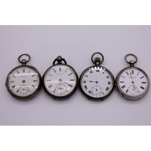 529 - Four silver pocket watches; one stamped 935. (4)