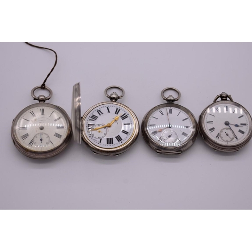 530 - Four silver pocket watches; one stamped 935. (4)