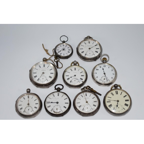 533 - Eight silver cased pocket watches; together with a silver cased fob watch. (9)