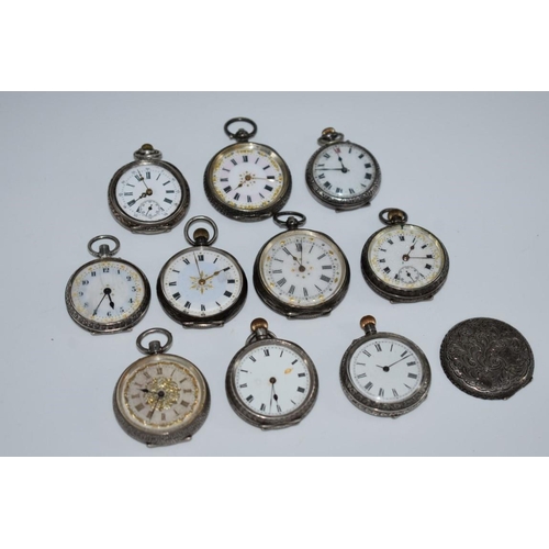 535 - Ten various silver and other fob watches.