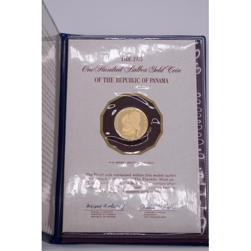 537 - Coins: a Panama 1975 .900 gold proof 100 Balboa, 8.16g, in fitted wallet with paperwork.... 