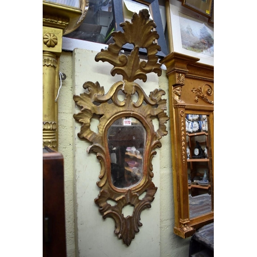 1172 - An 18th century carved and giltwood framed small pier mirror, 83 x 39cm. 