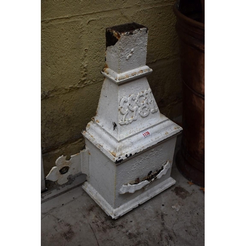 1176 - A Victorian white painted cast iron hopper, dated 1853, 58cm high.  