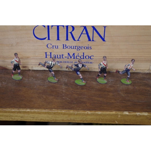 1778 - Britains: five vintage Britains lead footballers; together with six boxes of various Merten HO gauge... 