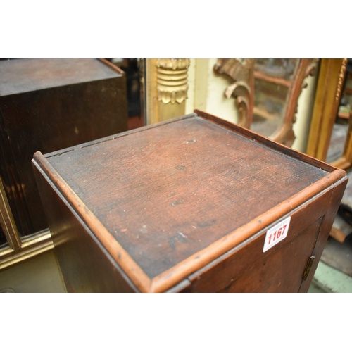 1167 - (HP) An unusually small antique mahogany pillar cupboard, 69.5 x 24cm. 