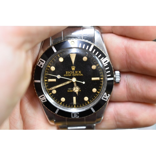 499 - A rare circa 1958 'Rolex Submariner' stainless steel automatic wristwatch, 36mm, Ref 6536/1, cal 103... 