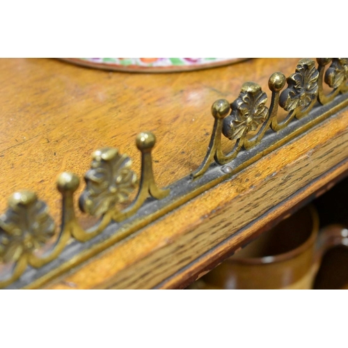 1208 - A pair of Victorian oak open bookcases, with cast brass galleries, variations to width, 161.5cm and ... 