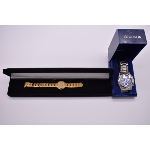 232 - A Sekonda stainless steel quartz wristwatch; together with a ladies gold plated example.... 