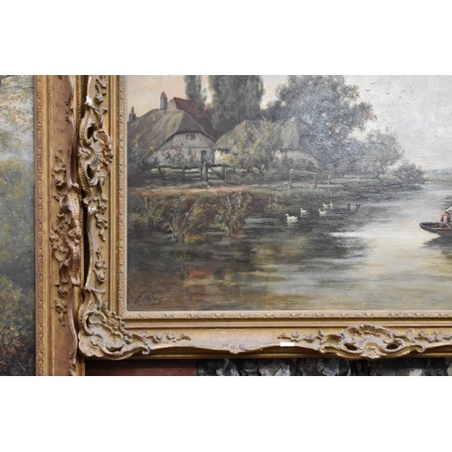 1156 - F Miles, crossing the river, signed, oil on canvas, 49 x 74.5cm.