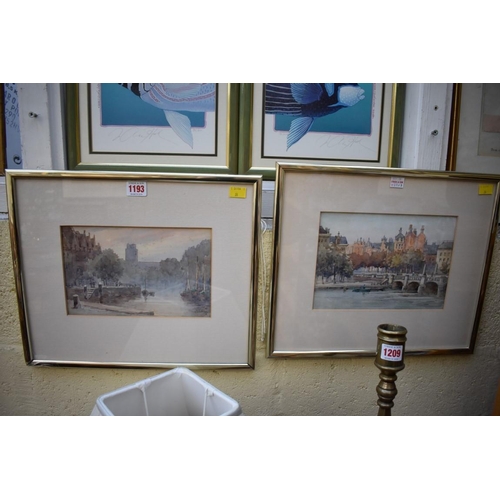 1193 - E M Southby, Continental city scenes, a pair, one signed, the other labelled verso, watercolour, 15 ... 