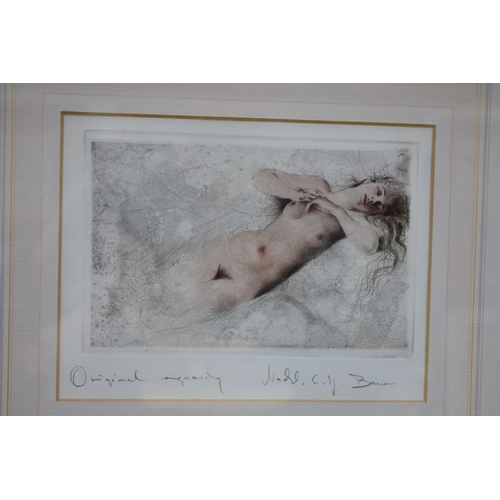 1205 - A pencil signed engraving of a female nude, pl.12 x 18.5cm.