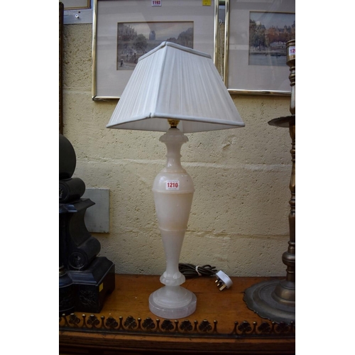 1210 - An alabaster table lamp, height including shade 63cm.