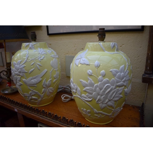 1213 - A pair of pottery lamps, height including fitting 42cm.