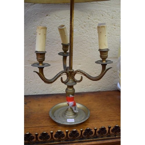 1214 - Two Bouillotte style brass three branch table lamps. 