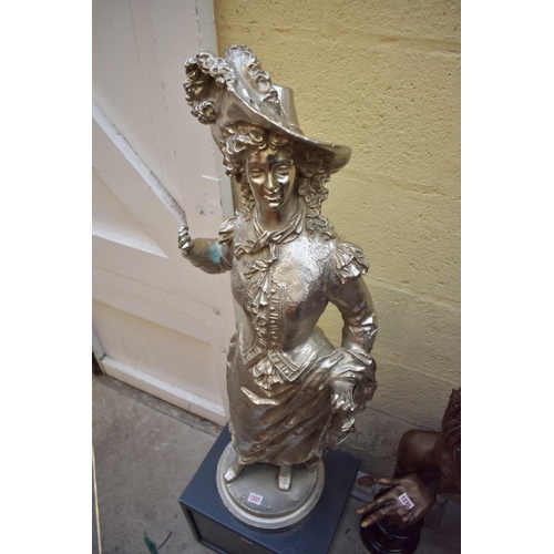 1231 - After E Rancoulet, a silvered metal figure of a lady, 99cm high.