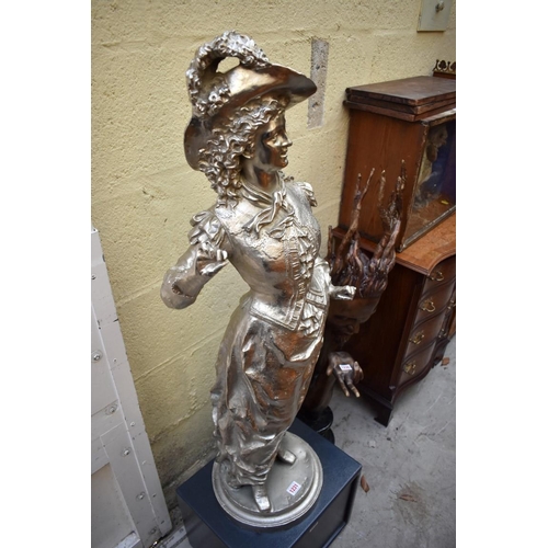 1231 - After E Rancoulet, a silvered metal figure of a lady, 99cm high.