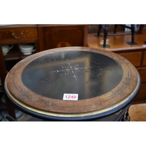 1240 - A Victorian ebonized and burr walnut book table, 73.5cm high. 