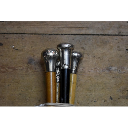 1888 - Four silver mounted canes.