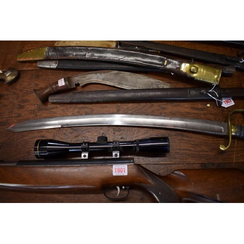 1902 - A Victorian British Police or Customs Officer's cutlass and scabbard, having 58cm blade.... 