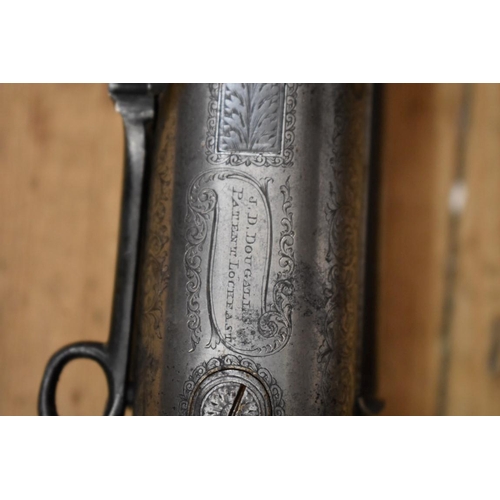 1915 - A J D Dougall's patent lockfast double barrelled pin fire black powder shotgun.