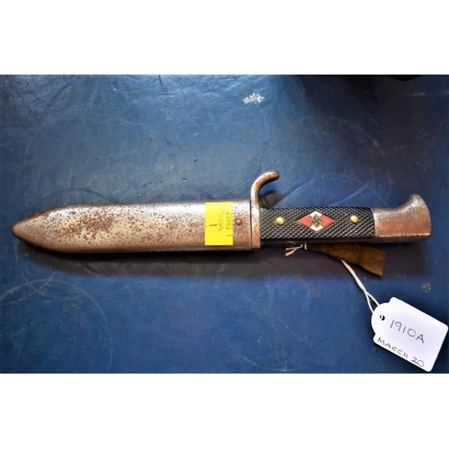 1910A - A World War II Hitler youth knife, by E V S Solingen, in steel sheath.