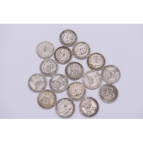 423 - Coins: a quantity of UK silver shillings, Victoria to George V, 88g. (16)