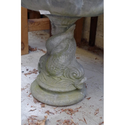 1049 - A lead shell pedestal bird bath, 37.5cm high.