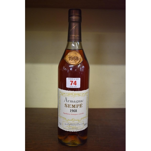 74 - A 70cl bottle of Sempe 1968 Armagnac.