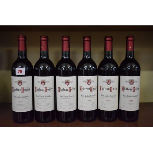 76 - Six 75cl bottles of Chateau Rozier, 1998, Grand Cru St Emilion. (6)