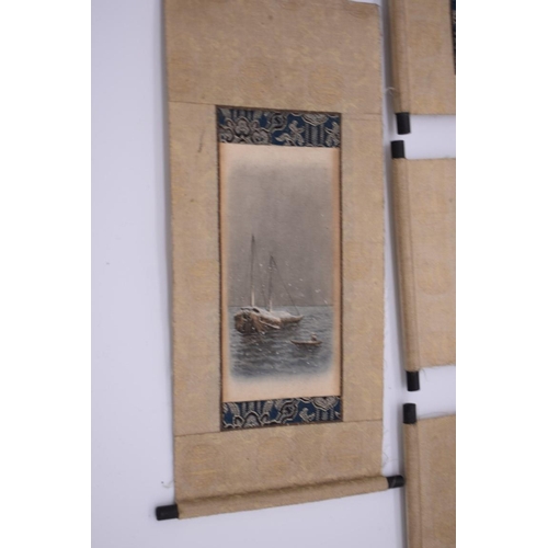 662 - Chinese School, early 20th century, maritime scenes, a set of six, watercolour, 9 x 4.5cm. ... 