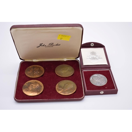 424 - A limited edition cased set of four bronze 'The Churchill Medals', by John Pinches, with certificate... 