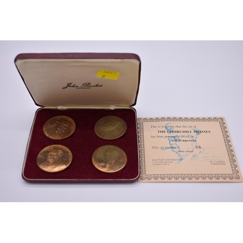 424 - A limited edition cased set of four bronze 'The Churchill Medals', by John Pinches, with certificate... 