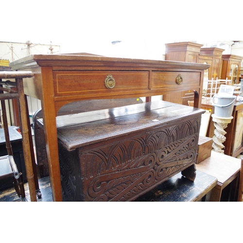 1090 - An Edwardian mahogany and line inlaid two drawer side table, 107cm wide.This lot can only be collect... 