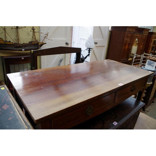 1090 - An Edwardian mahogany and line inlaid two drawer side table, 107cm wide.This lot can only be collect... 