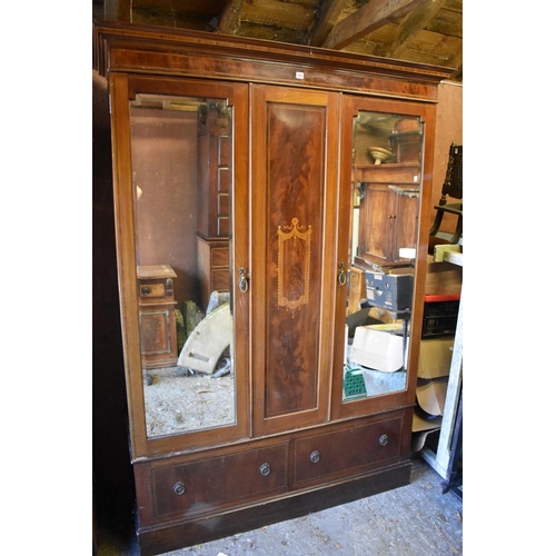 1066 - An Edwardian inlaid mahogany double wardrobe, 149cm wide.This lot can only be collected on Saturday ... 