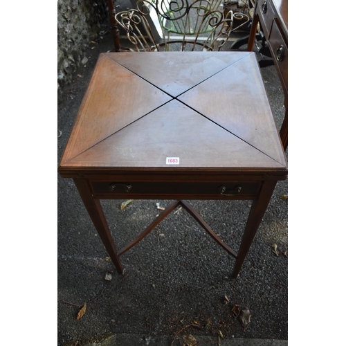 1083 - A circa 1900 mahogany, line inlaid and crossbanded envelope card table, with frieze drawer, 55.5cm w... 