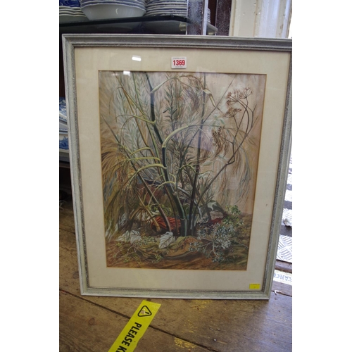 1369 - E L Turner, 'Ferns & Balsam', signed, labelled verso, watercolour, 46 x 35cm.&nbsp;... 