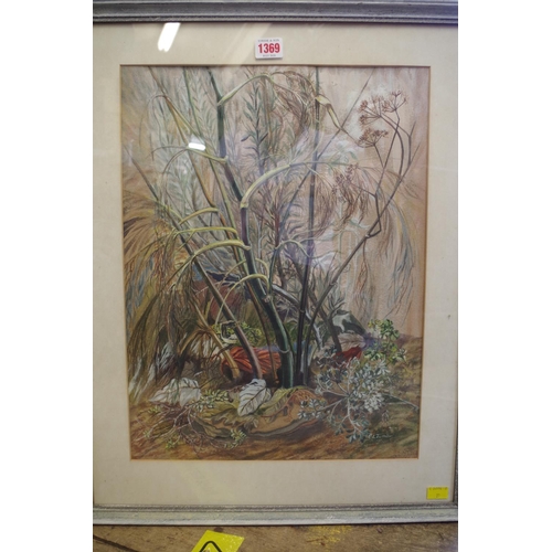 1369 - E L Turner, 'Ferns & Balsam', signed, labelled verso, watercolour, 46 x 35cm.&nbsp;... 