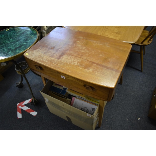 1758 - A vintage Ercol elm single drawer desk, 68cm wide.