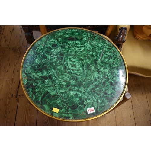 1760 - A 19th century brass mounted malachite circular table top, 54cm diameter.