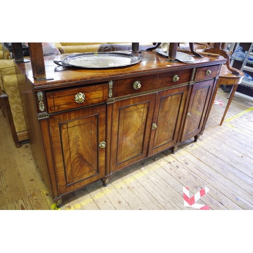 1749 - A Regency mahogany, crossbanded and brass inlaid side cabinet, 170cm wide.... 