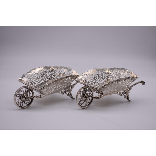 1 - A good pair of novelty pierced silver wheelbarrows, by George Nathan &amp; Ridley Hayes, Chester 190...