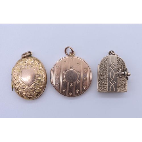 224 - Two pendant lockets, hallmarked 375, 7.8g total weight; together with an unmarked Victorian example.... 