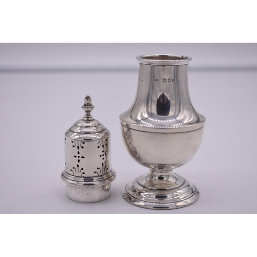 30 - A silver sugar caster, by C E, London 1937, 15.5cm high, 113.5g.