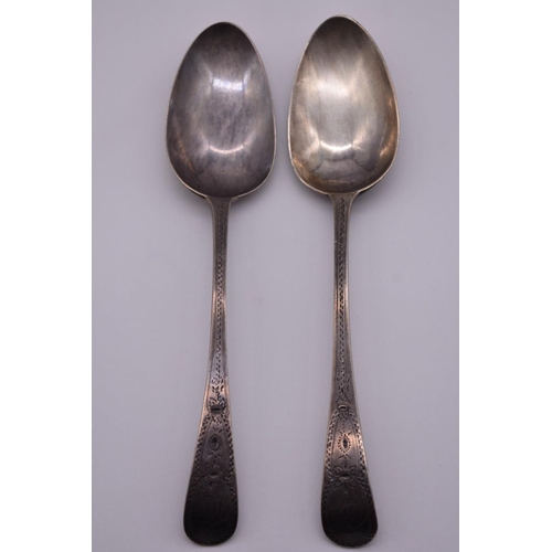 68 - A pair of George III bright cut silver tablespoons, by George Burrows I, London 1789, 122g.... 